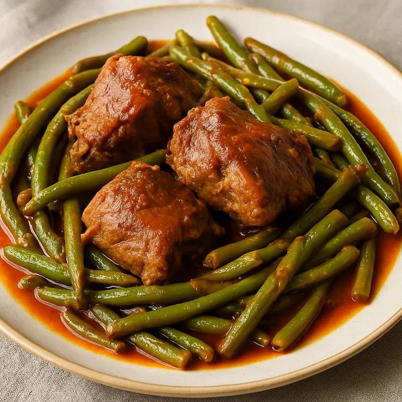 Lamm mit grünen Bohnen (Arni Me Fasolakia)