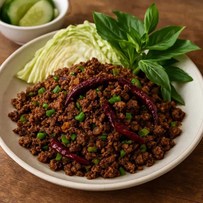 Larb Kua Mueang (Nordthailändischer trockener gebratener Laab)
