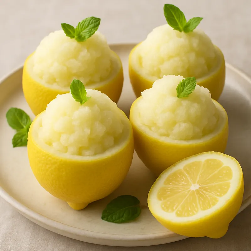 Zitronensorbet in Zitronenschalen