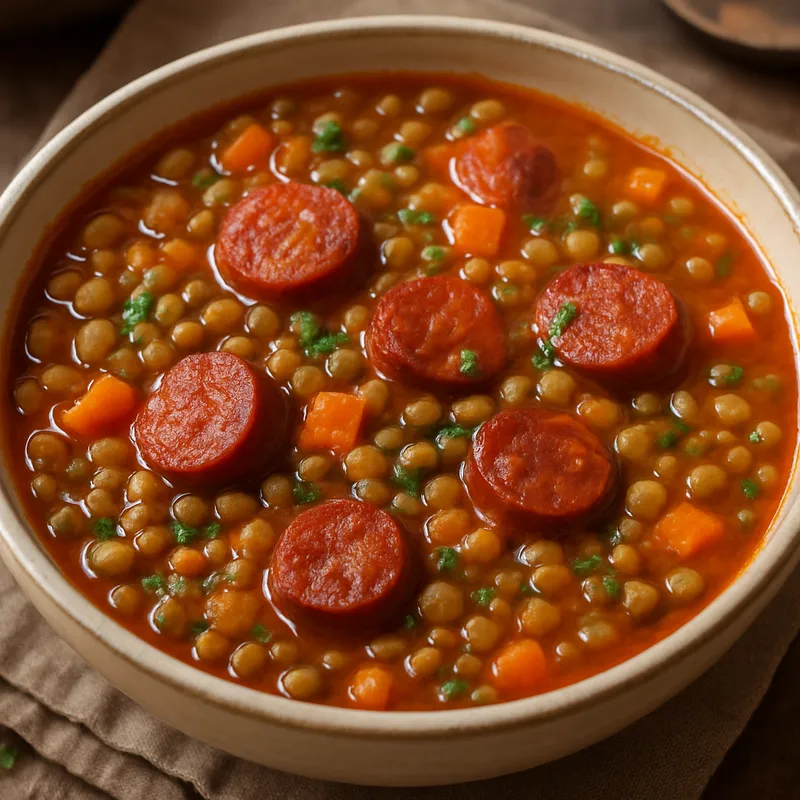 Linseneintopf mit Chorizo