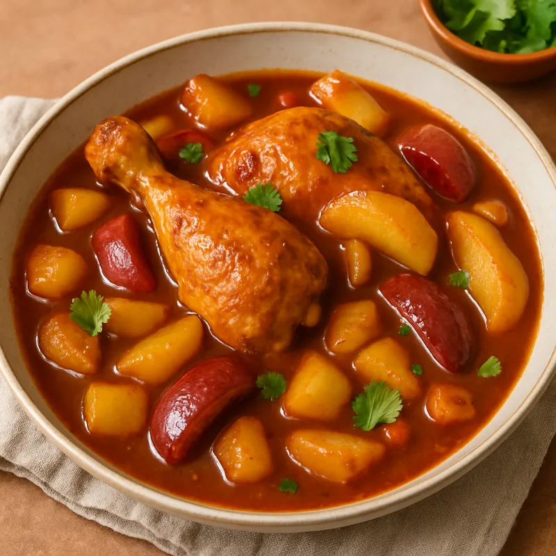Manchamanteles mit Hähnchen (Mexikanischer Frucht-Hähnchen-Eintopf)