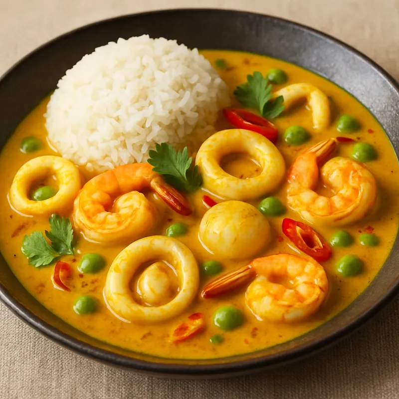 Meeresfrüchte-Curry mit Reis