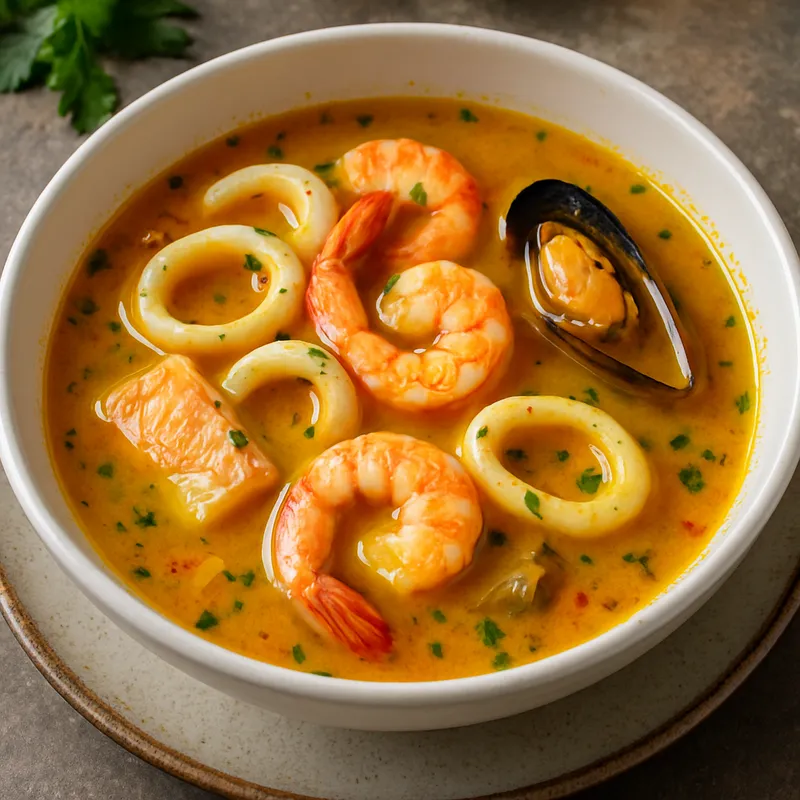 Meeresfrüchte-Safransuppe