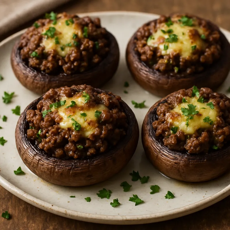 Gefüllte Champignons mit Rinderhackfleisch