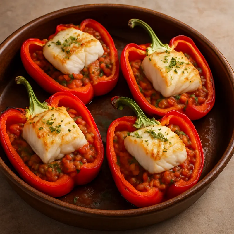 Mit Kabeljau gefüllte Paprika