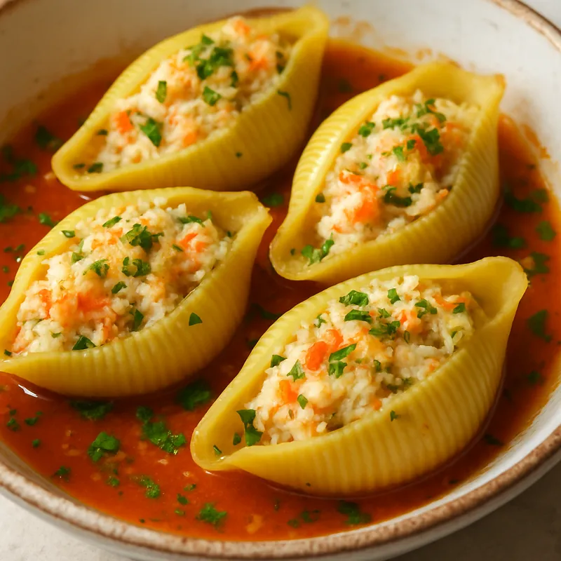 Mit Krabben gefüllte Pasta-Muscheln