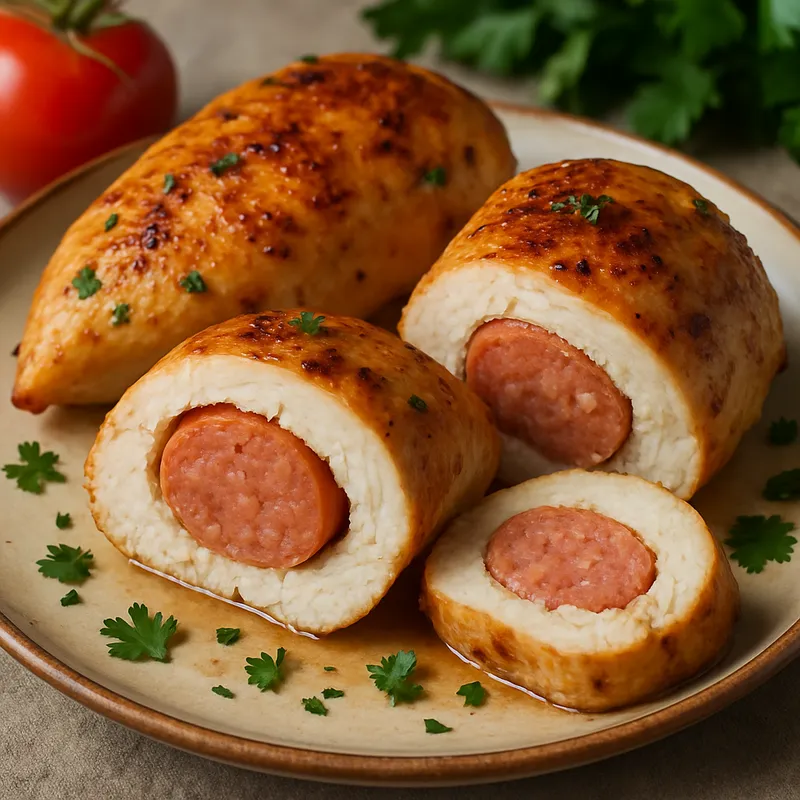 Mit Wurst gefüllte Hähnchenbrust