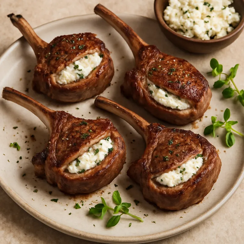 Mit Ziegenkäse gefüllte Lammkoteletts