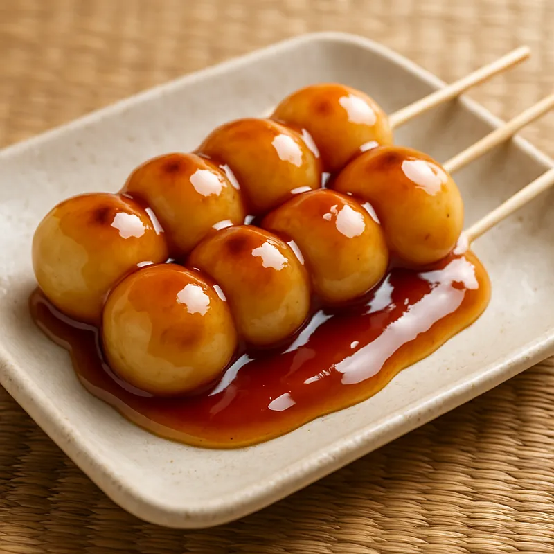 Mitarashi Dango (Reisklößchen mit süßer Sojasoßenglasur)