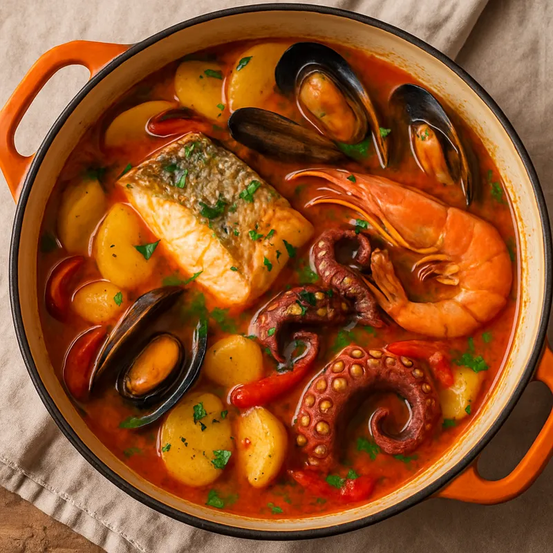 Gemischte Meeresfrüchte-Caldeirada (Portugiesischer Fischeintopf)