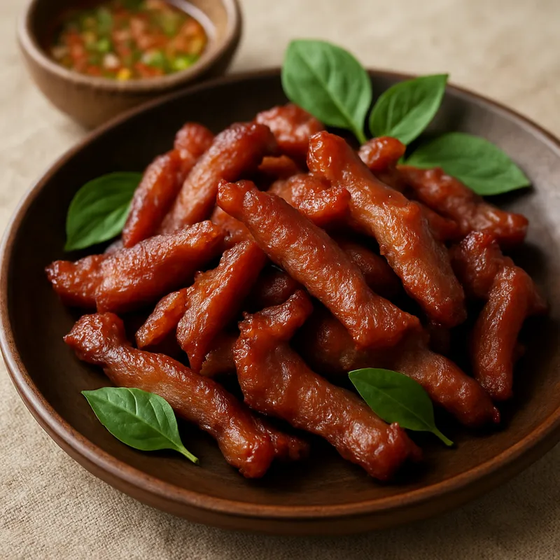 Moo Dad Deaw (Gebratenes sonnengetrocknetes Schweinefleisch)