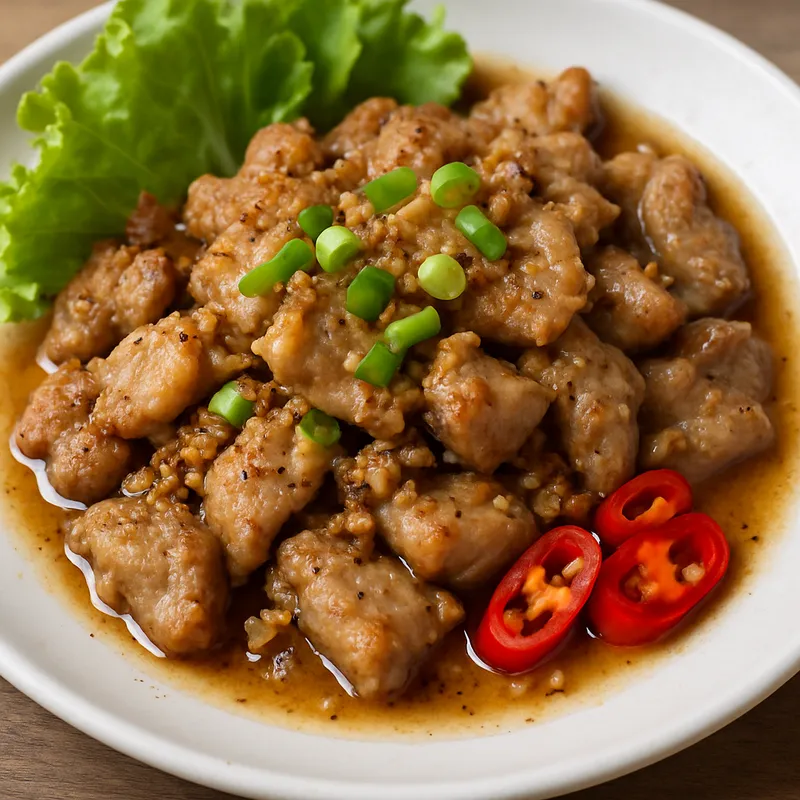 Moo Pad Gratiam Prik Thai (Schweinefleisch mit Knoblauch und Pfeffer)