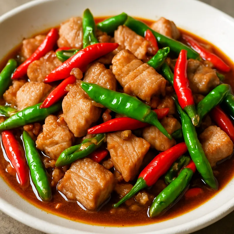 Moo Pad Prik Sod (Gebratenes Schweinefleisch mit frischen Chilis)