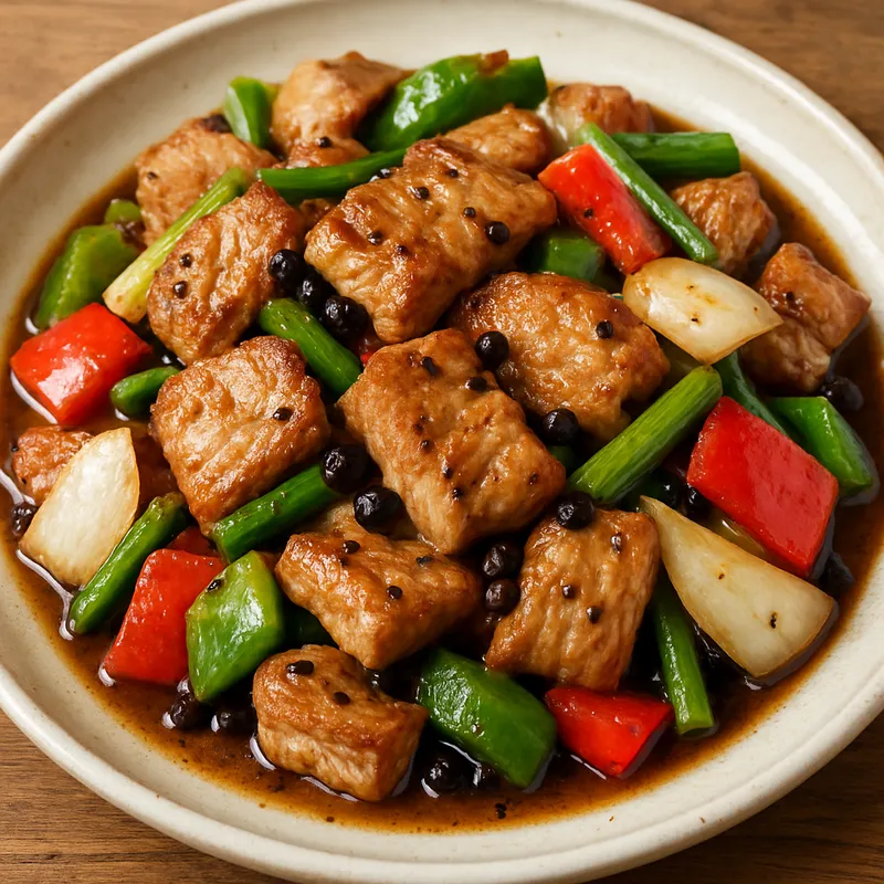 Moo Pad Prik Thai Dam (Gebratenes Schweinefleisch mit schwarzem Pfeffer)