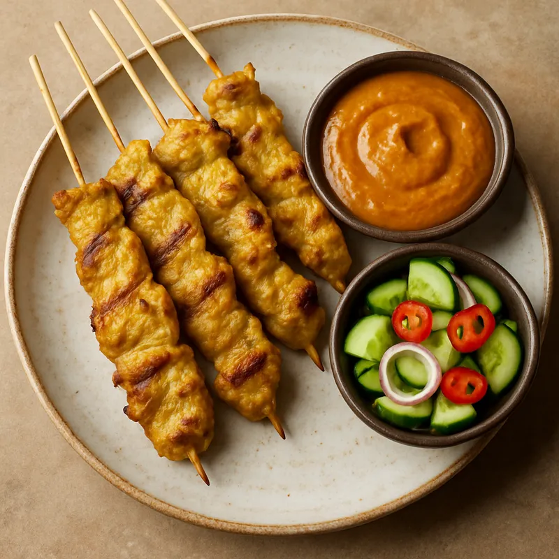 Moo Satay (Schweinefleisch-Satay-Spieße mit Erdnusssauce)