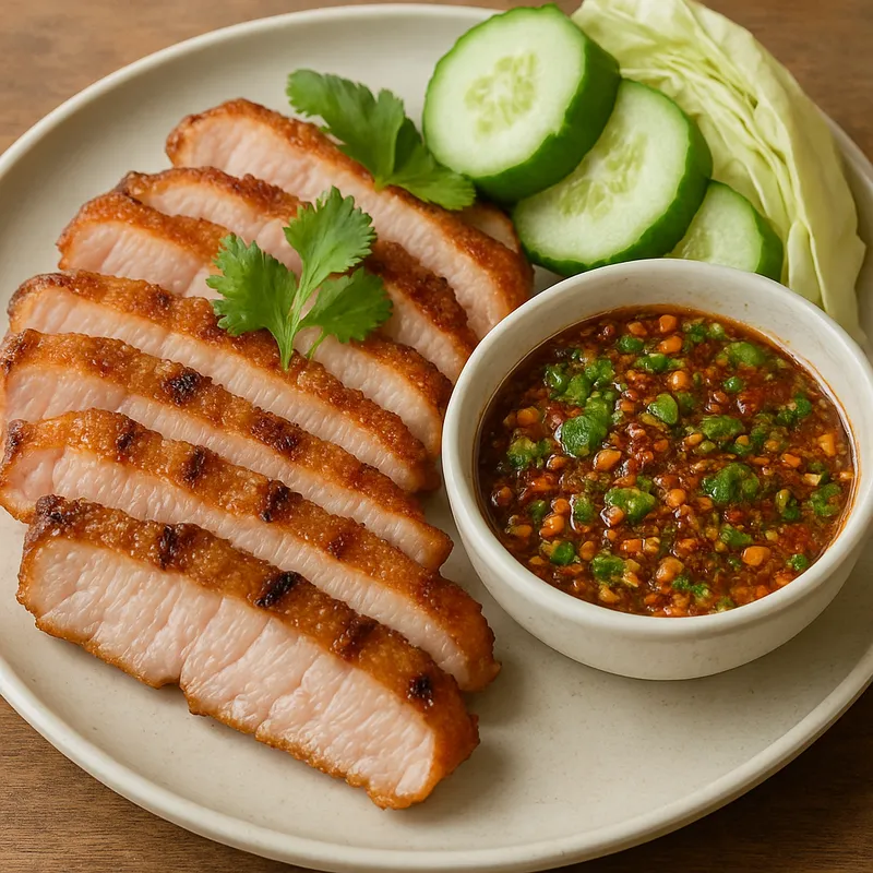 Moo Yang Jeem Jaew (Gegrilltes Schweinefleisch mit Isan-Chili-Dip)