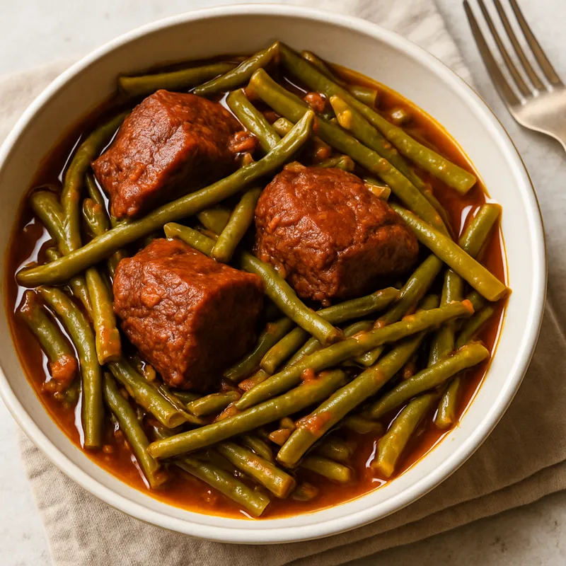 Moschari Me Fasolakia (Rindfleisch mit grünen Bohnen)