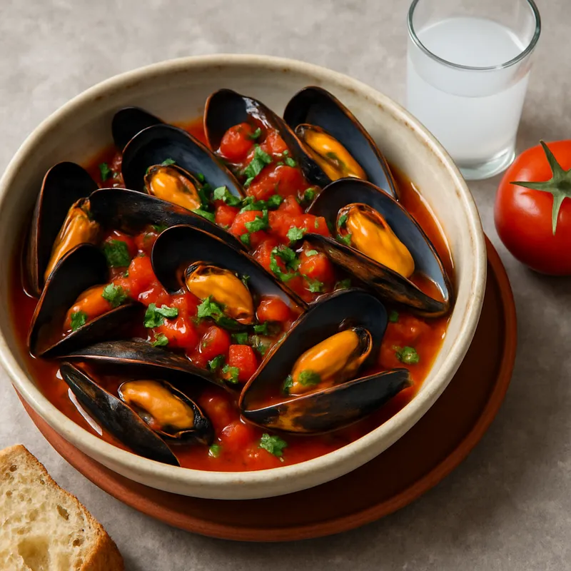 Muscheln mit Ouzo und Tomate