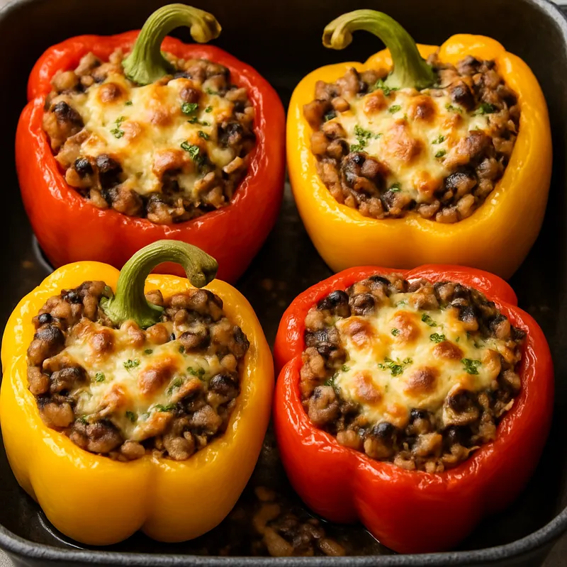 Gefüllte Paprika mit Pilzen und Käse