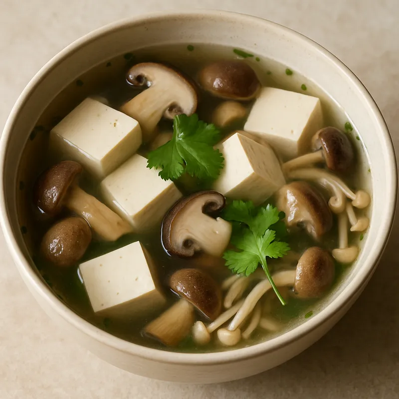 Klare Pilz-Tofu-Suppe