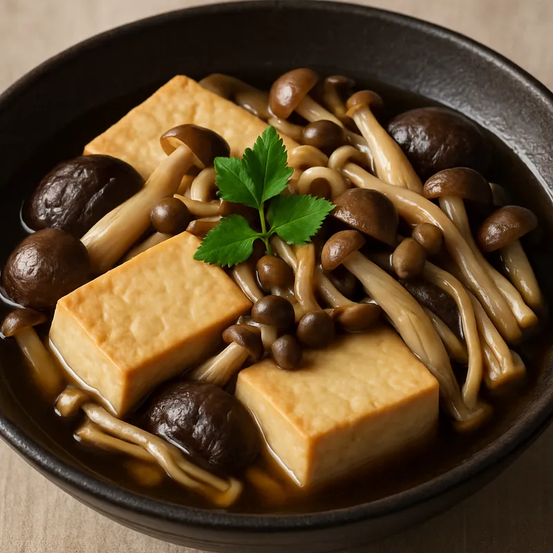 Pilz-Tofu-Nimono (Geschmorter Pilz-Tofu)