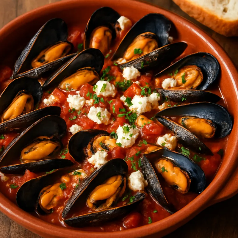 Mydia Saganaki (Miesmuscheln mit Feta)
