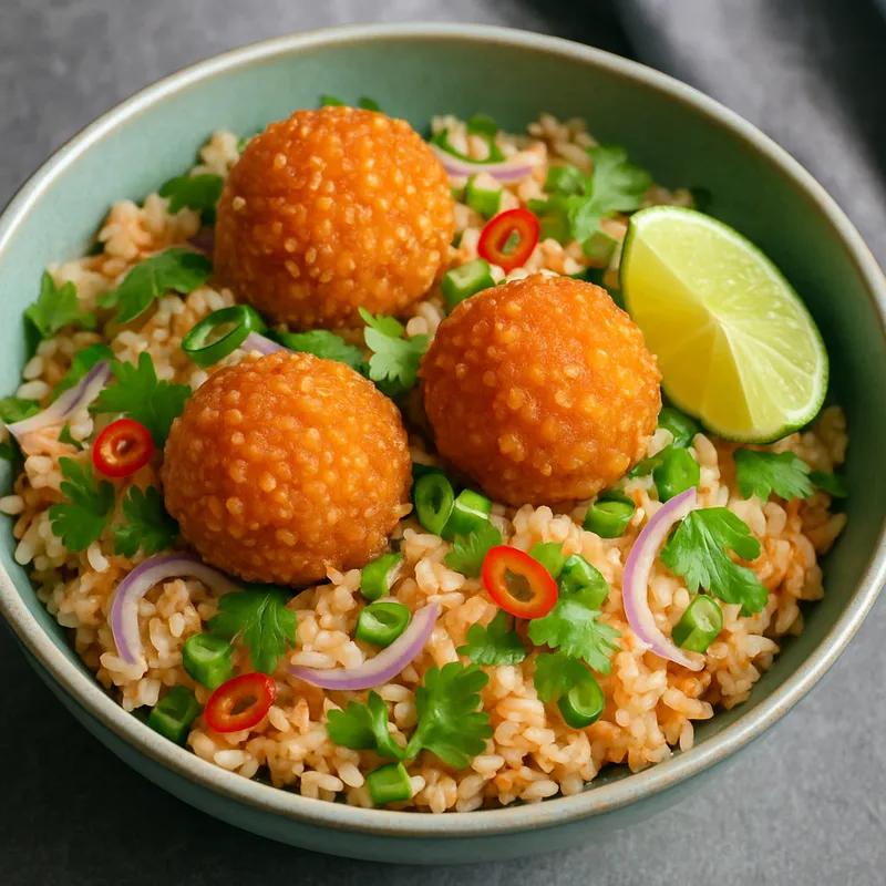 Nam Khao – Thailändischer Reissalat mit knusprigen Reisbällchen