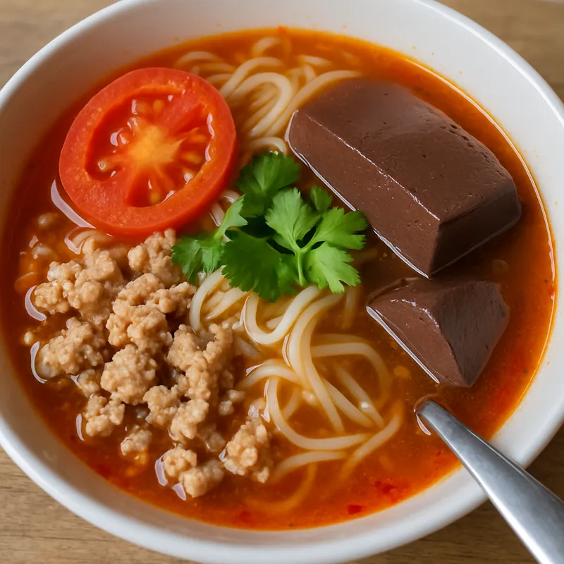 Nam Ngeow Nudelsuppe mit Tomaten und Schweineblut