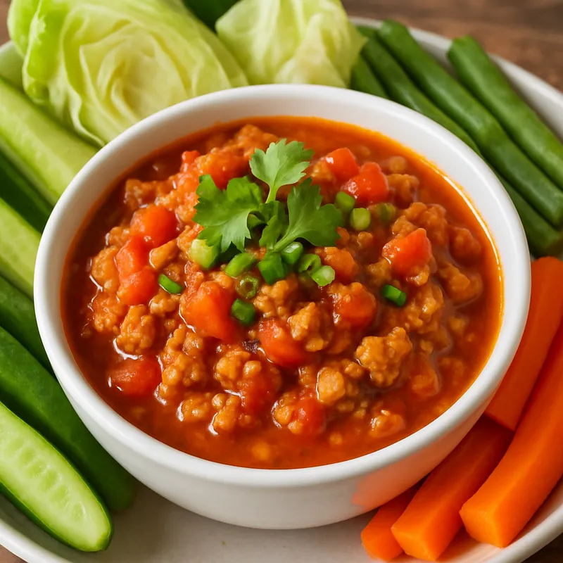 Nam Prik Ong (Nordthailändischer Schweinefleisch-Tomaten-Chili-Dip)