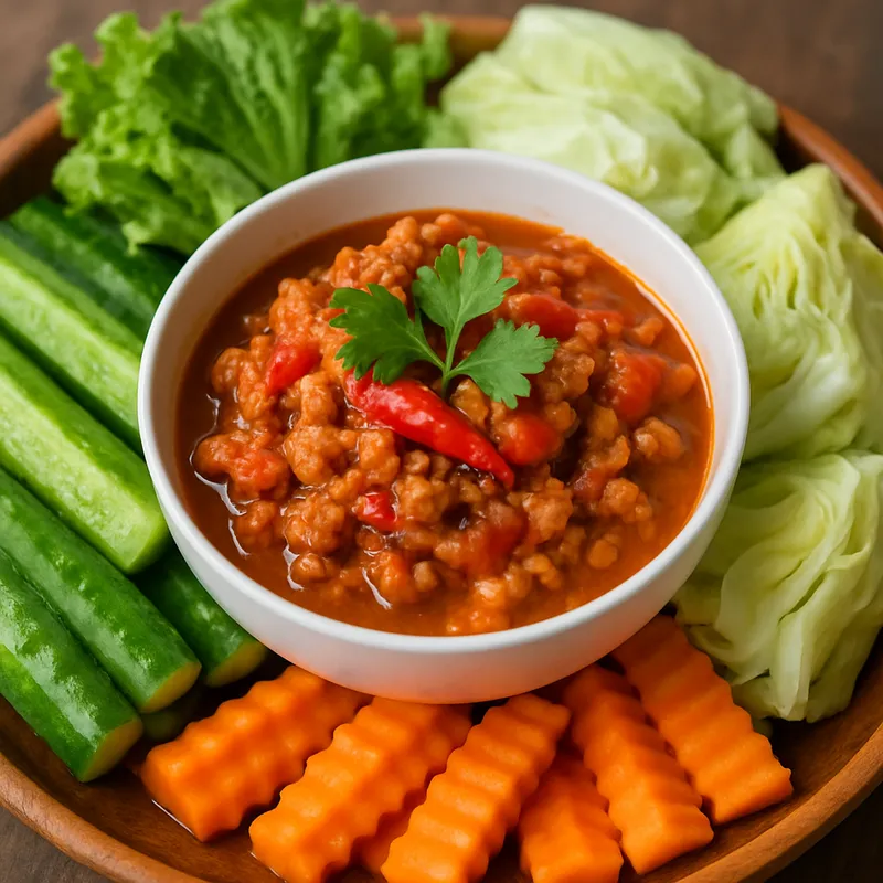 Nam Prik Ong (Nordthailändischer Tomaten-Schweinefleisch-Dip)