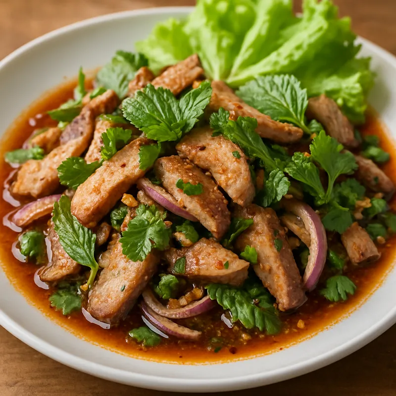Nam Tok Moo (Gegrillter Schweinefleisch-Wasserfallsalat)