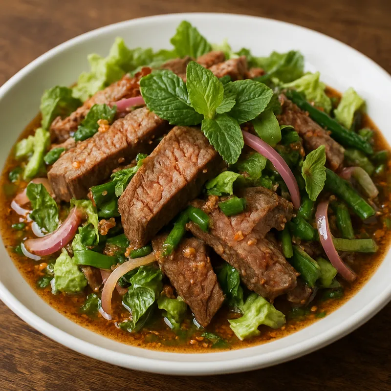 Nam Tok Neua (Gegrillter Rindfleisch-Wasserfall-Salat)