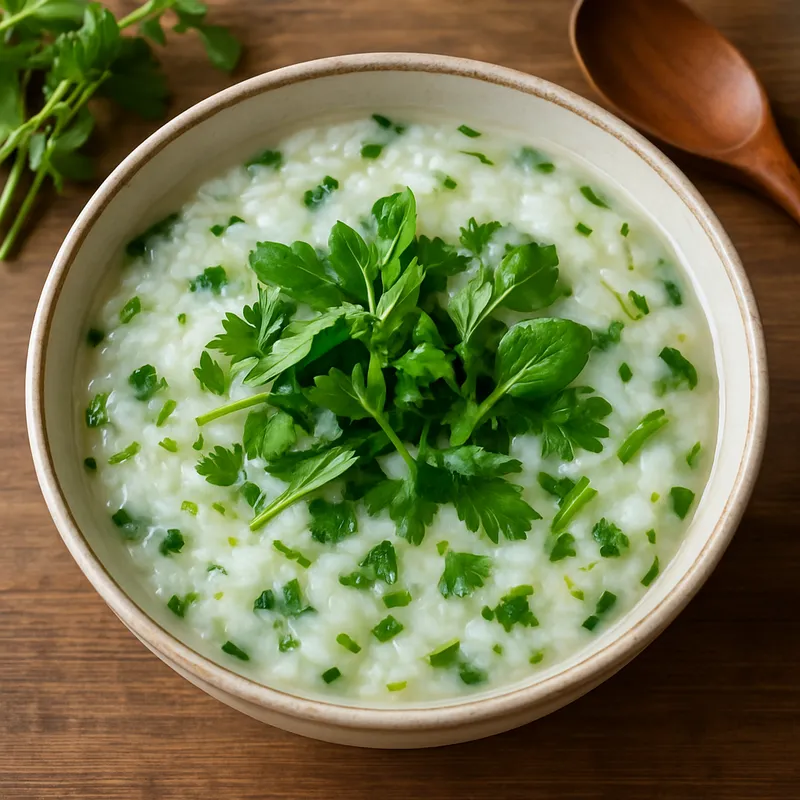 Nanakusa Gayu (Reisbrei mit sieben Frühlingskräutern)