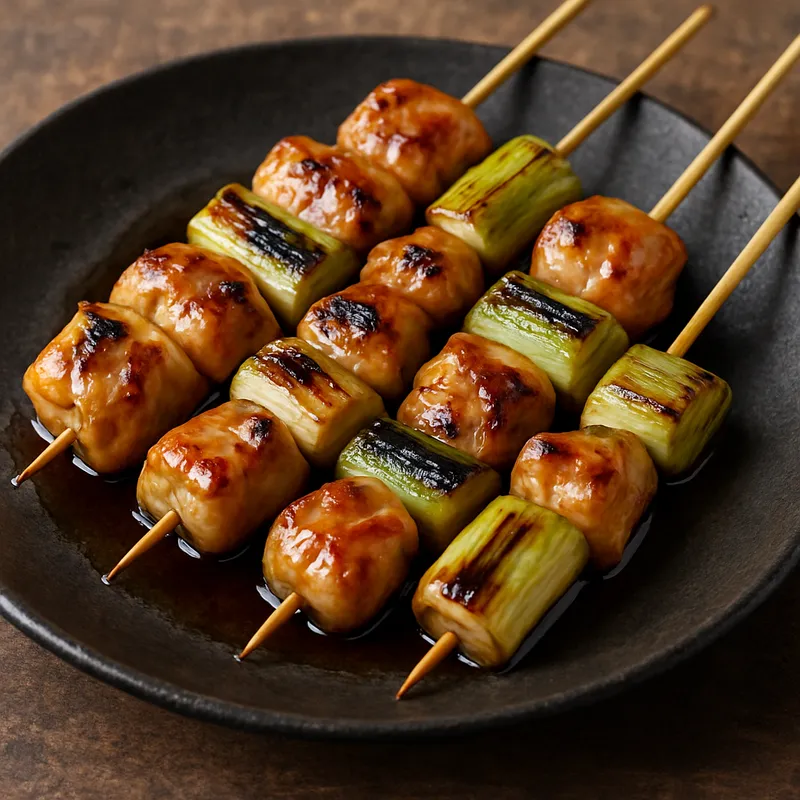 Negima Yakitori (Hühner- und Lauch-Spieße)