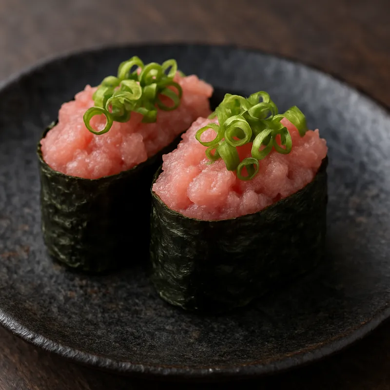 Negitoro Gunkan (Thunfischbauch und Frühlingszwiebel Sushi)