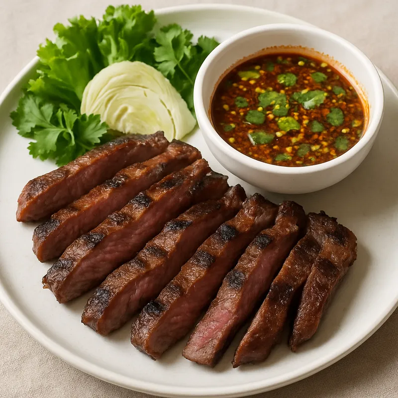Neua Yang Jeem Jaew (Gegrilltes Rindfleisch mit Isan-Dip)