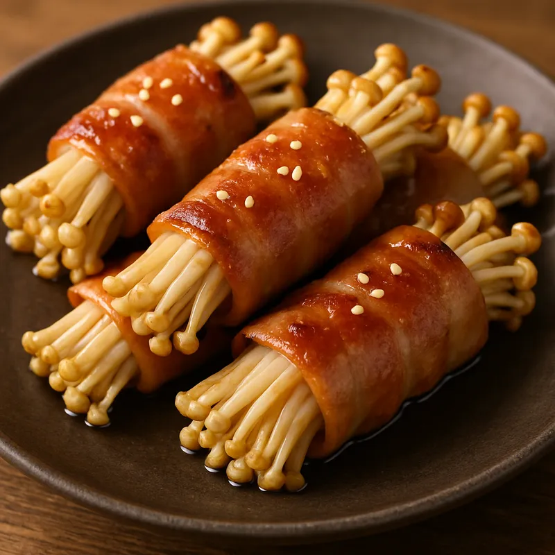 Nikumaki Enoki (Fleisch-umwickelte Pilze)