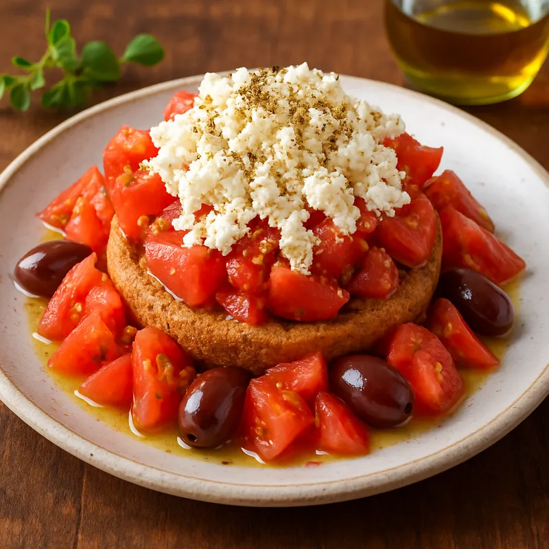 Ntakosoumada (Kretischer Zwieback-Tomaten-Salat)