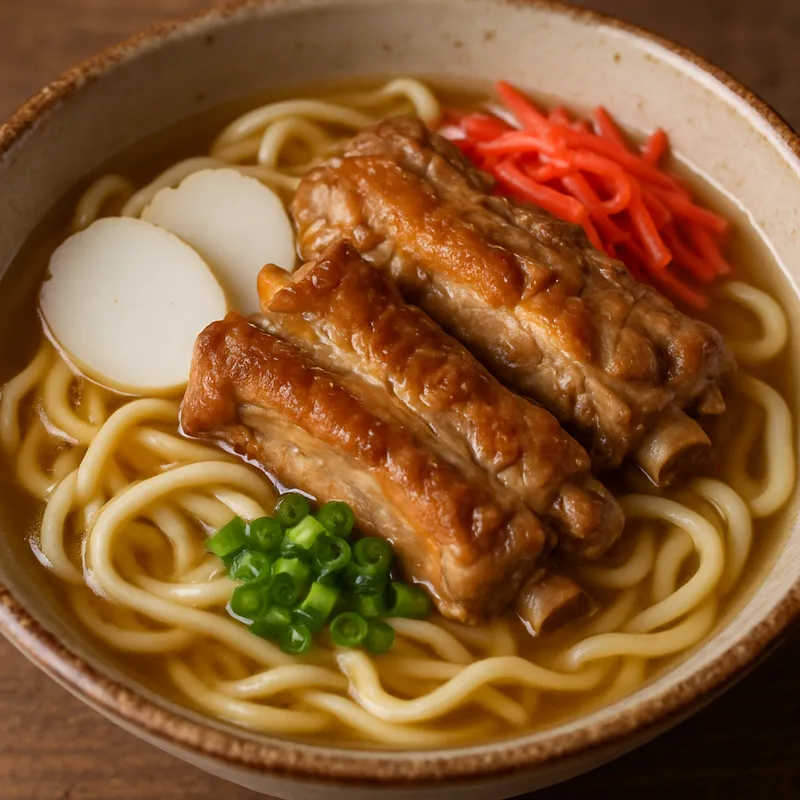 Okinawa Soki Soba (Okinawanische Schweinerippen-Nudelsuppe)
