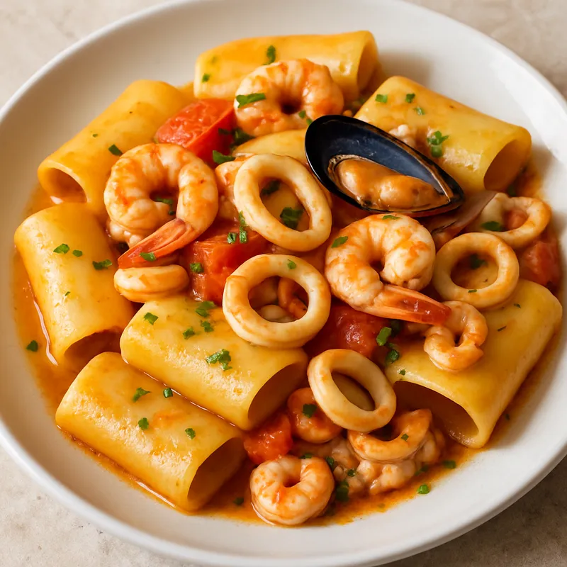Paccheri mit Meeresfrüchten