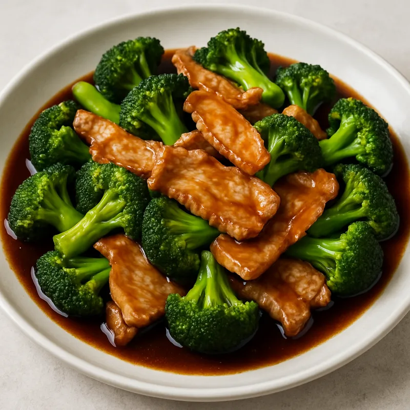 Gebratener Brokkoli mit Schweinefleisch in Austernsauce