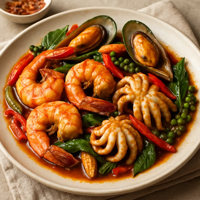Pad Cha Talay (Scharfes Meeresfrüchte-Kräuter-Pfannengericht)