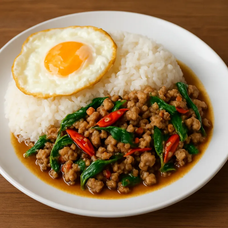 Pad Kra Pao Moo (Schweinegehacktes mit Heiligem Basilikum)