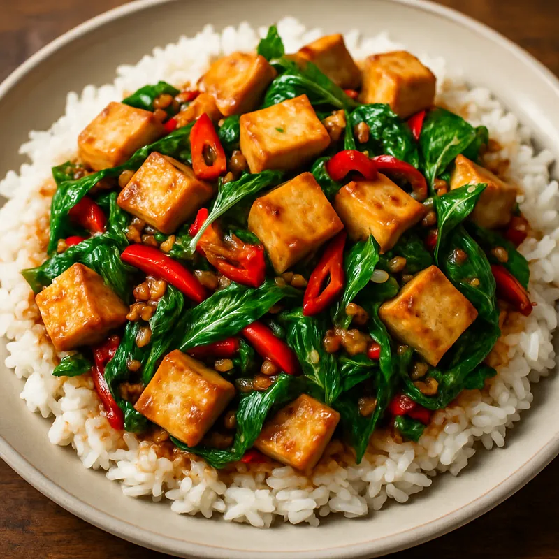 Pad Kra Pao Tao Hu (Tofu mit Heiligem Basilikum)