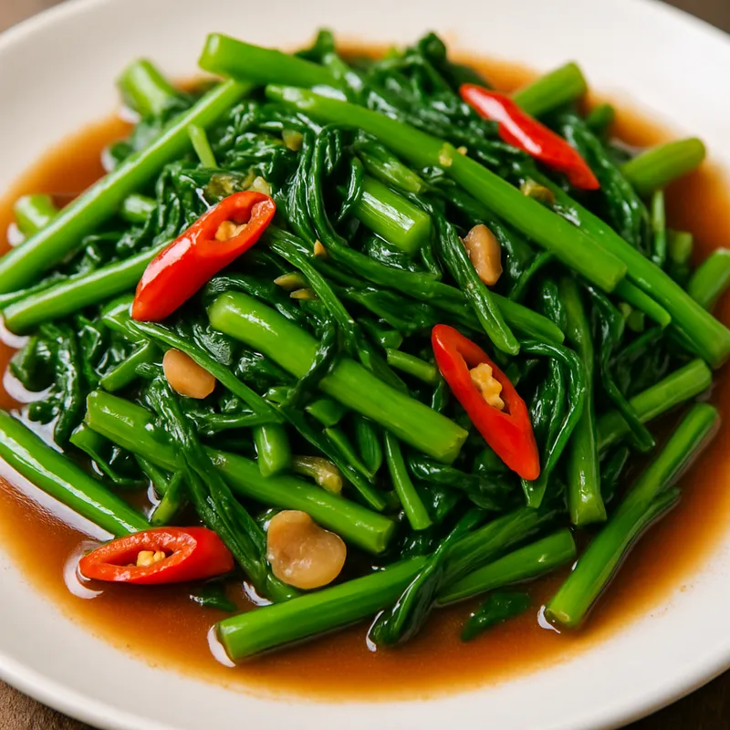 Pad Pak Boong Fai Daeng (Wasserspinat aus dem Wok)
