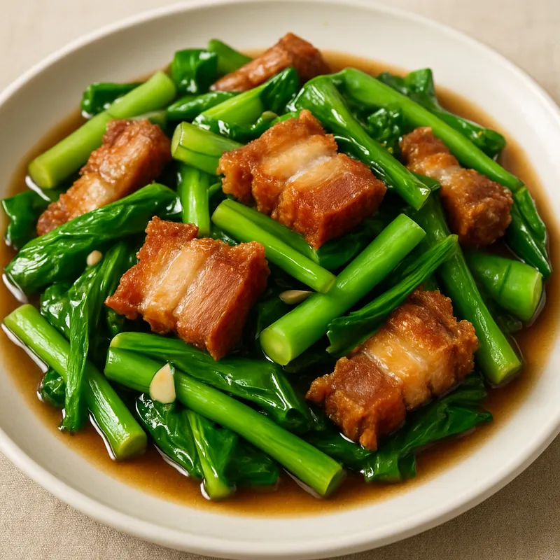 Pad Phak Kana Moo Krop (Chinesischer Grünkohl mit knusprigem Schweinefleisch)