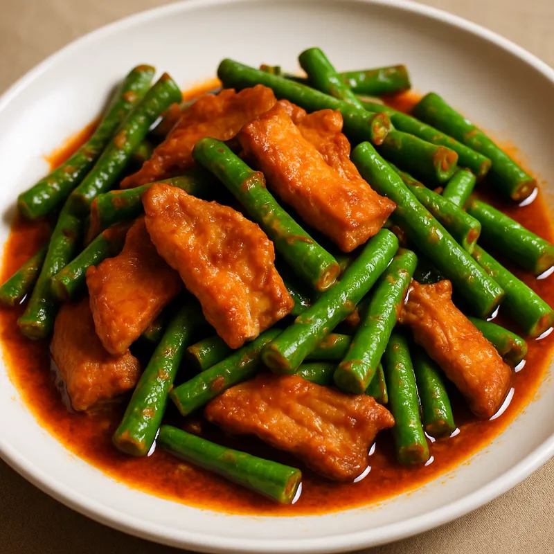 Pad Prik Khing Moo (Klassisches Schweinefleisch mit Currypaste und grünen Bohnen)