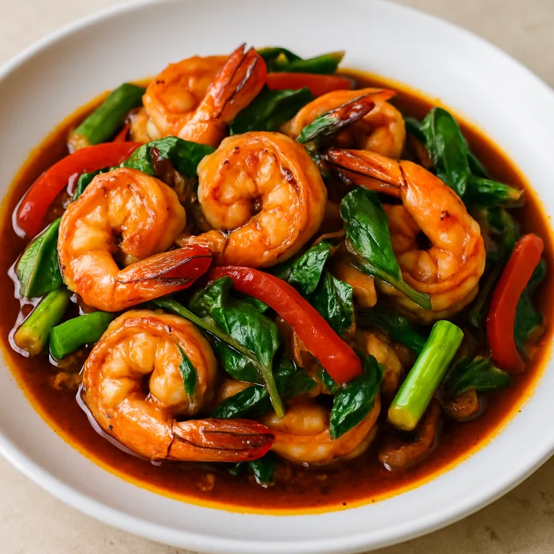 Pad Prik Pao Goong (Garnelen mit gerösteter Chilipaste)
