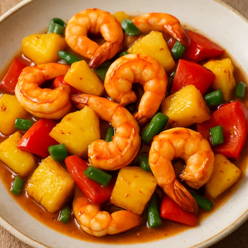 Pad Sapparot (Ananas-Pfannengericht mit Garnelen)