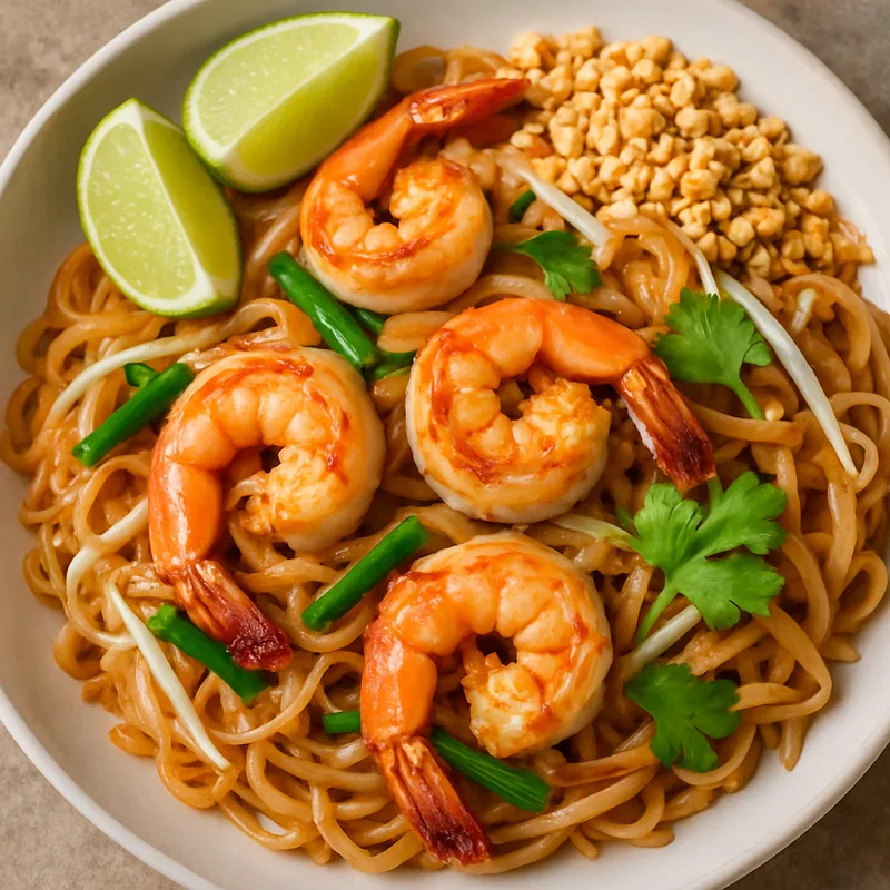 Pad Thai mit frischen Garnelen